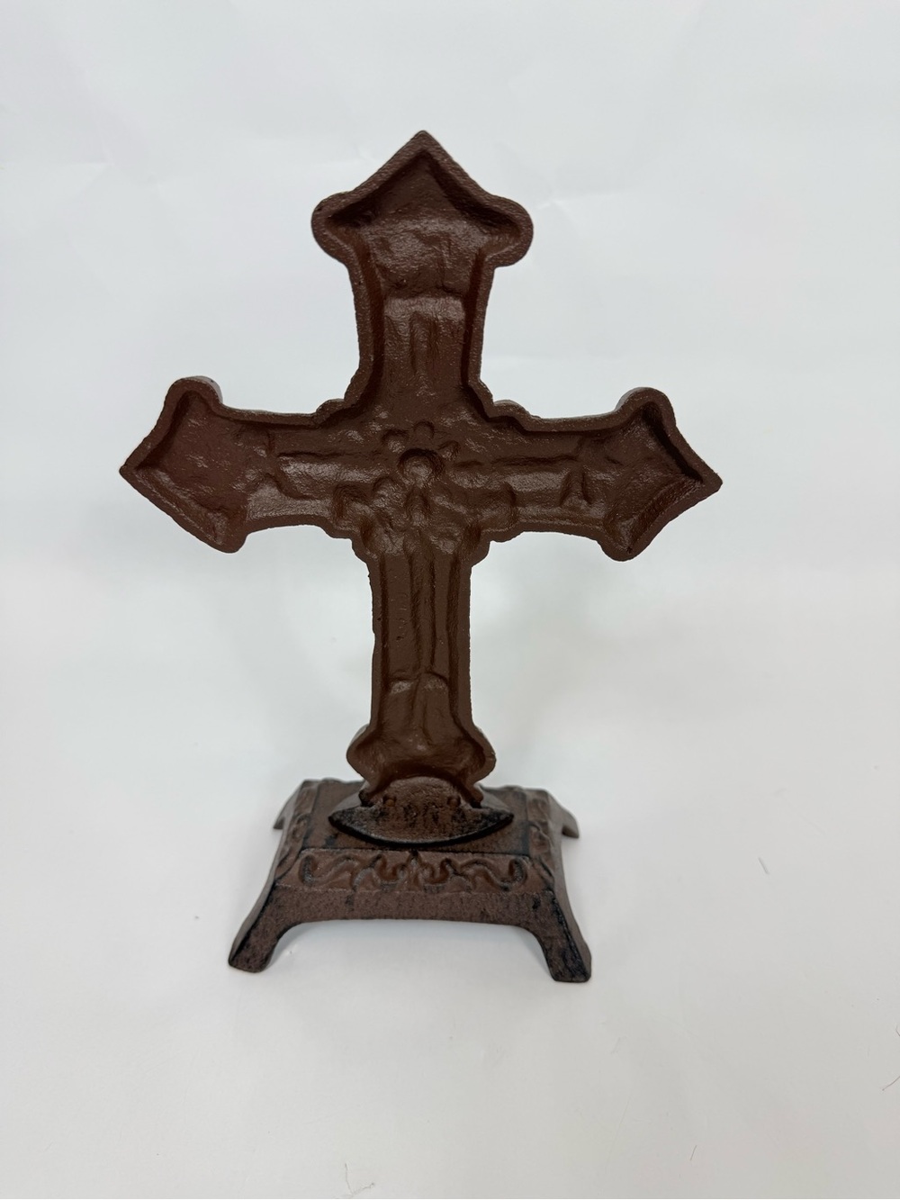 Cast Iron Decorative Cross in Antique Brown Rustic Baroque Style
